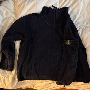 Stone Island 1997-1998 GREEN EDGE badge Dark Blue Zip Sweater. Vintage.